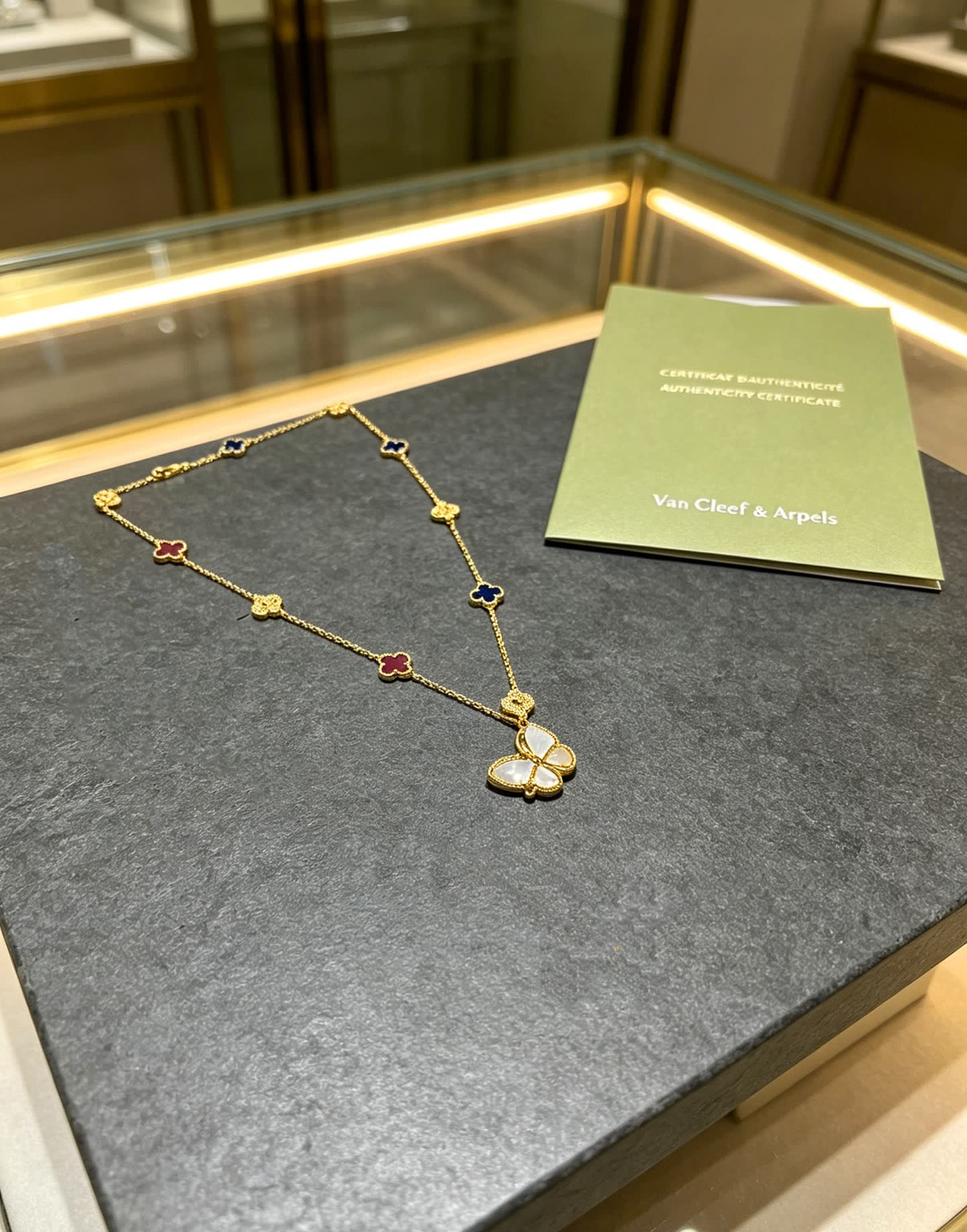 Van Cleef & Arpels Vintage Alhambra Gold Necklace with Butterfly Pendant